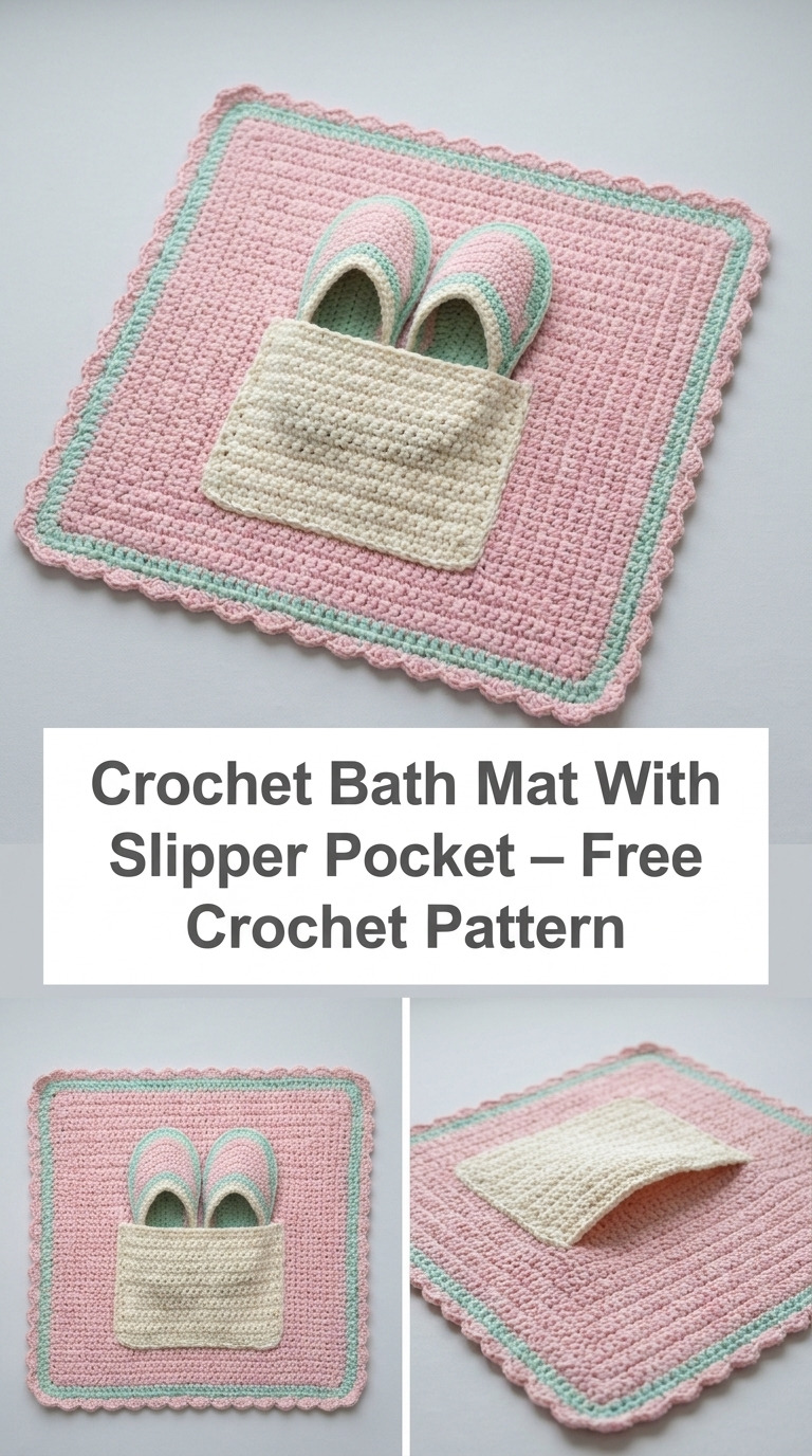 Crochet Bath Mat With Slipper Pocket (The Slipper Dock)