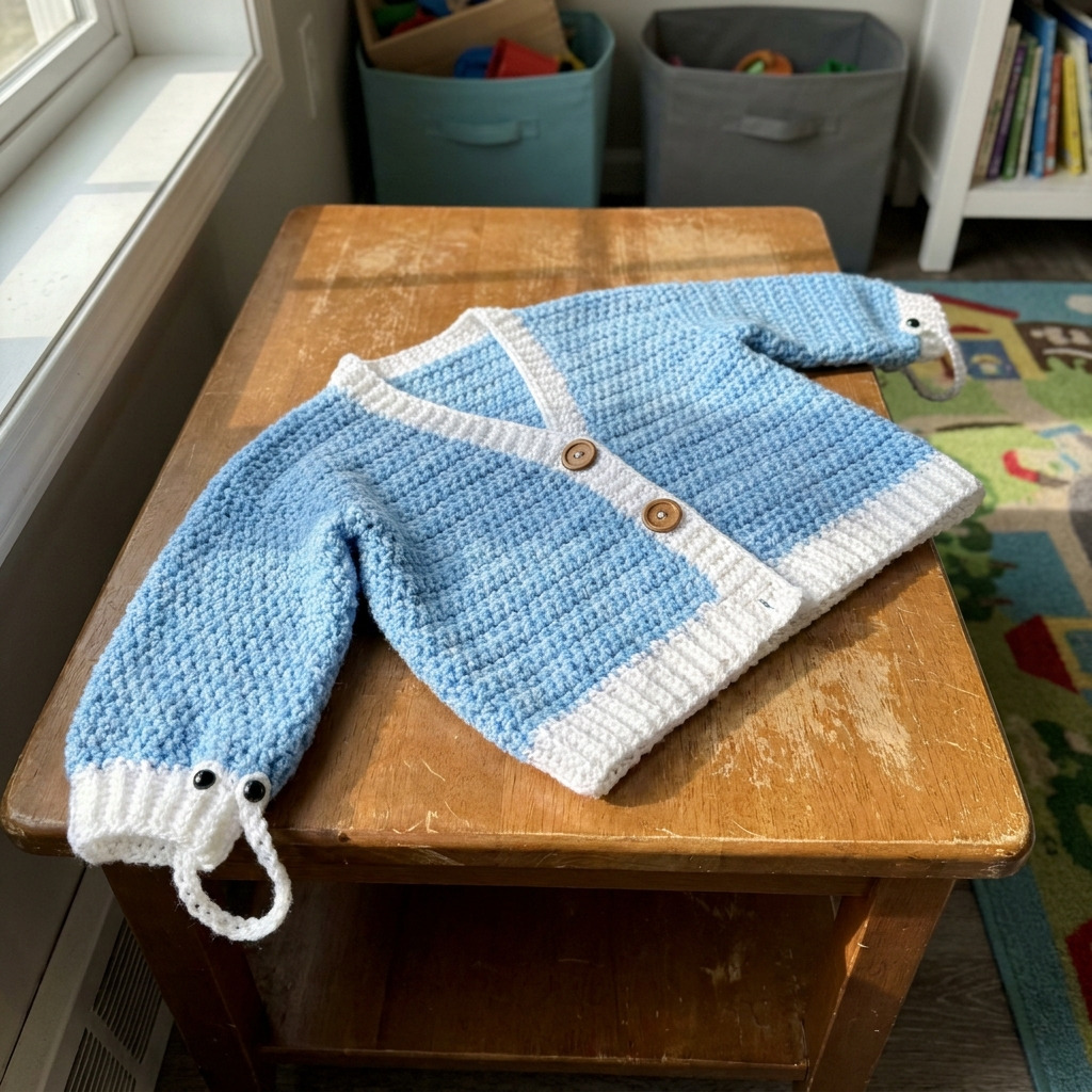 Crochet Kids Cardigan With Mitten Keeper Loops (The Mitten Keeper)