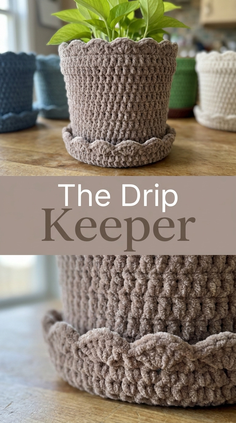 Crochet Plant Pot Cover With Built-In Drip Saucer (The Drip Keeper)