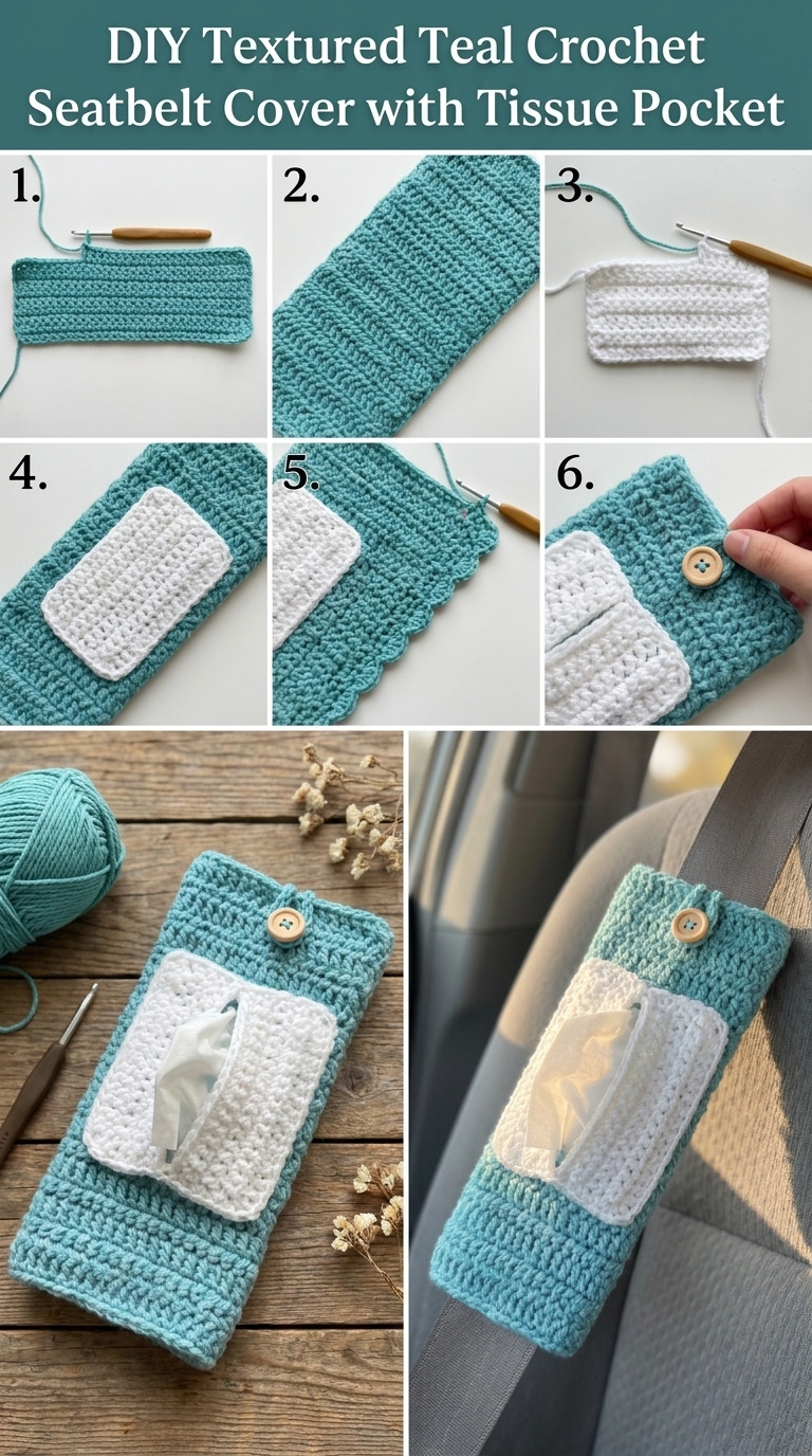 Crochet Seatbelt Cover With Tissue Pocket (The Belt Pocket)