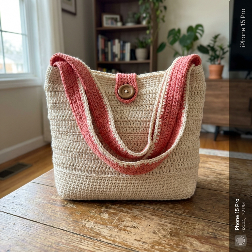 Crochet Tote Bag With Detachable Scarf Strap