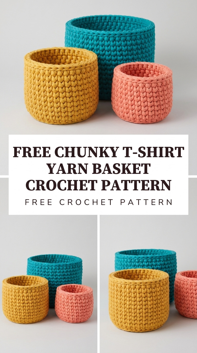 Free Chunky T-Shirt Yarn Basket Crochet Pattern in Three Sizes