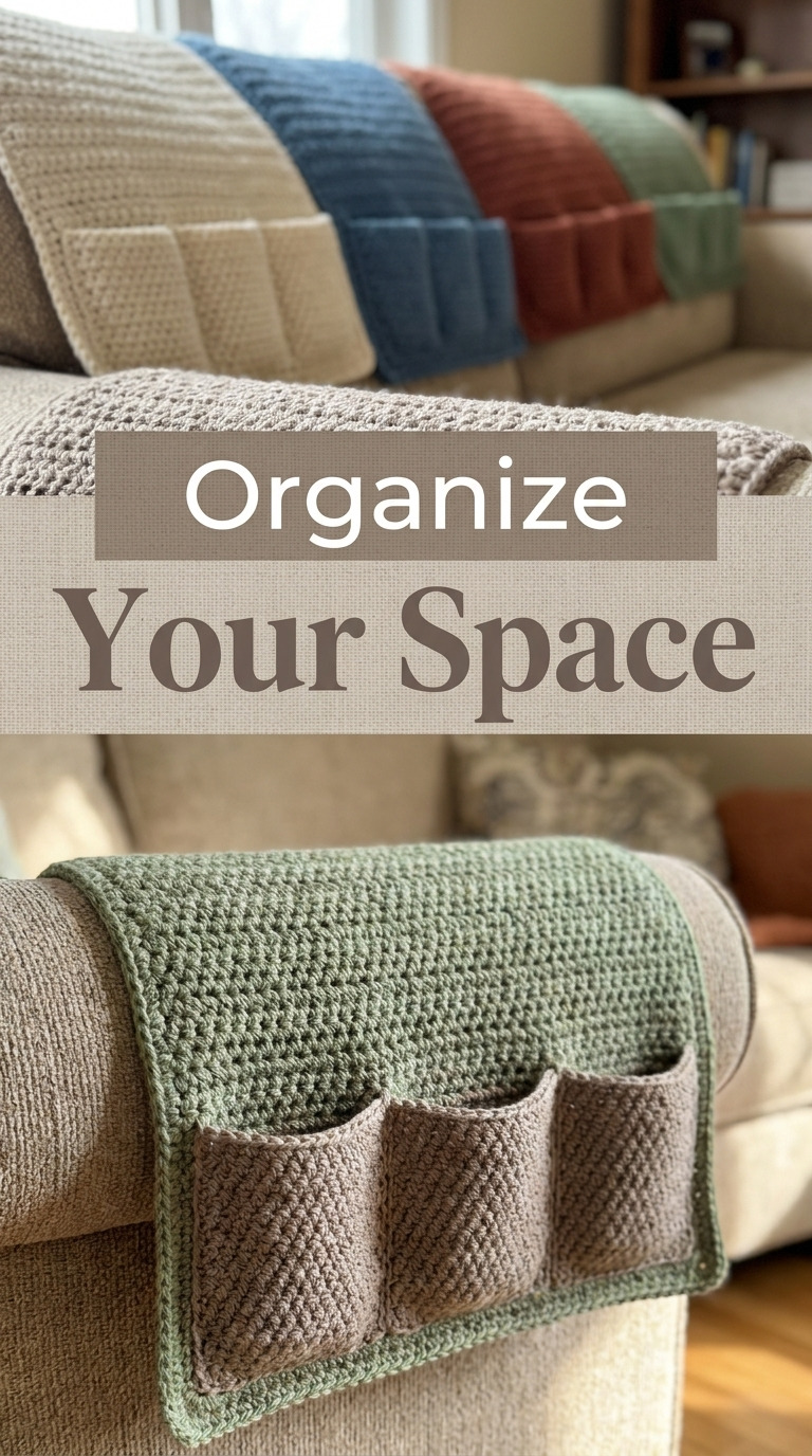 Free Crochet Couch Arm Remote Caddy Pattern With Three Pockets
