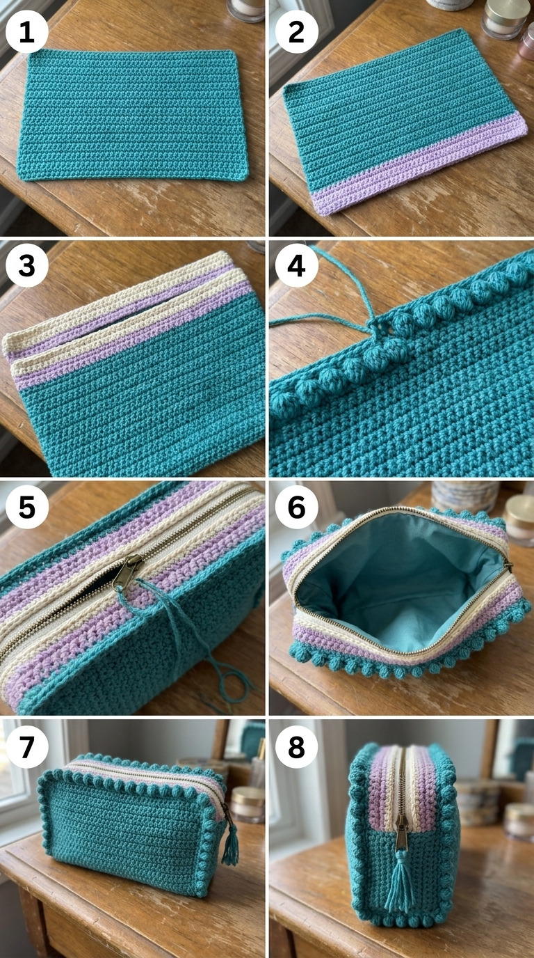 Free Crochet Makeup Pouch Pattern With Zipper for Beginners