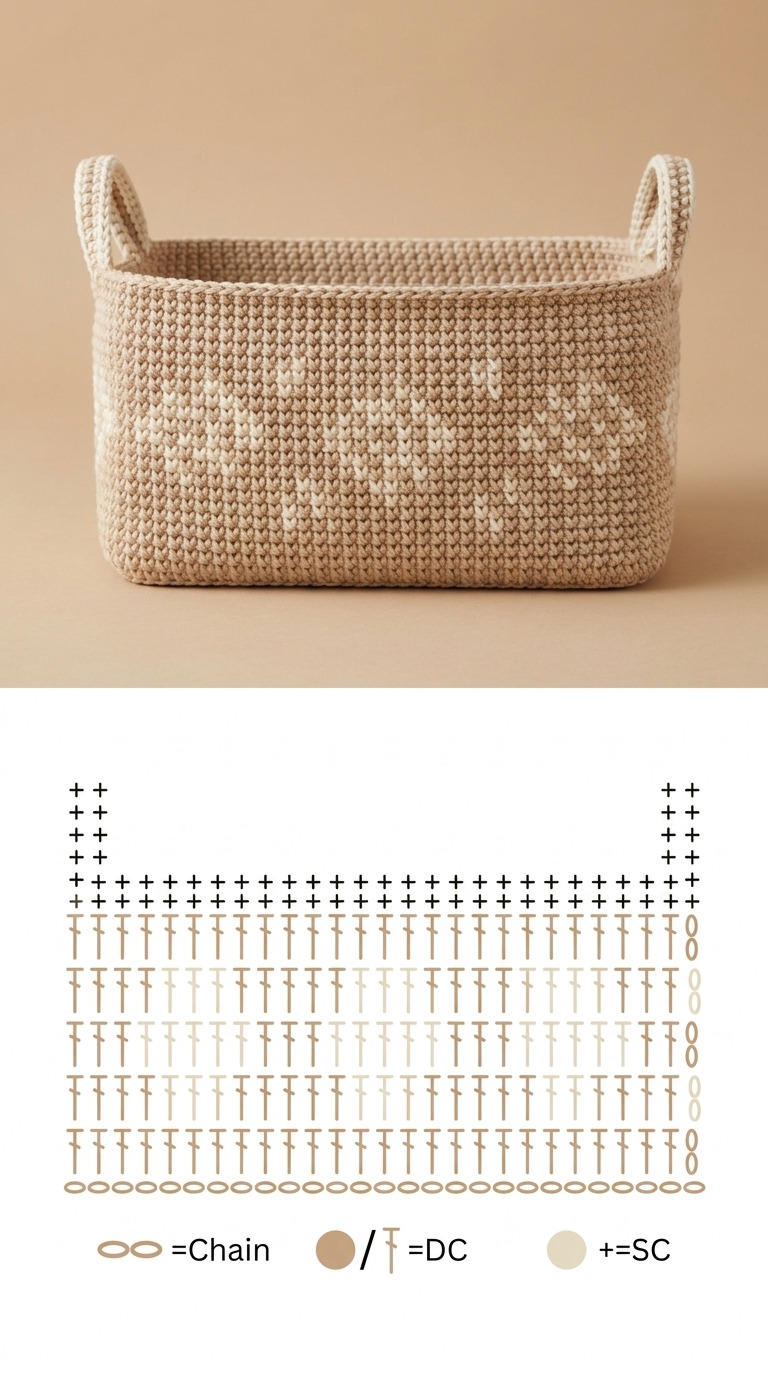Free Crochet Rectangular Shelf Basket Pattern With Handles