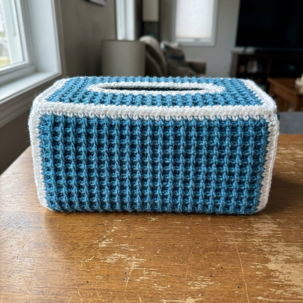 Free Crochet Tissue Box Cover Pattern in Waffle Stitch