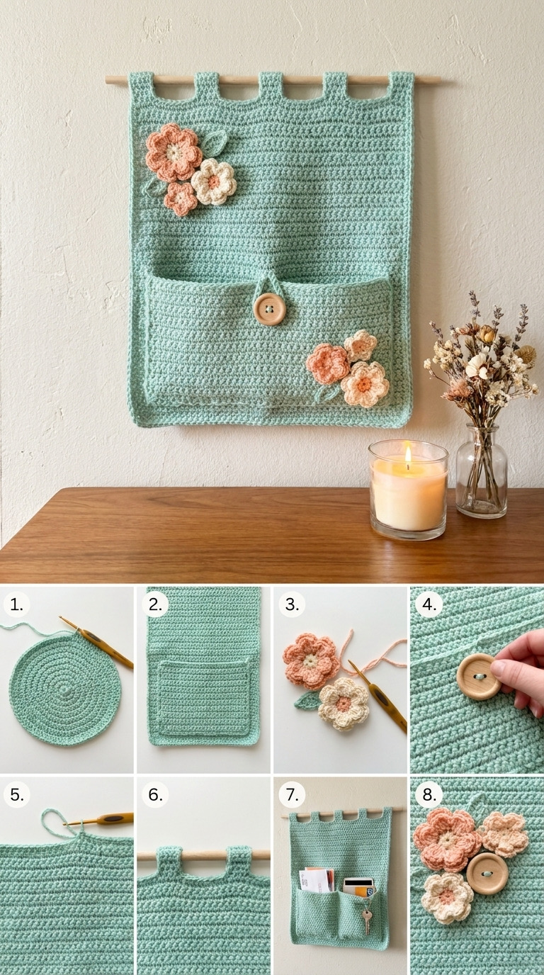 Free Crochet Wall Pocket Organizer Pattern for Mail and Keys